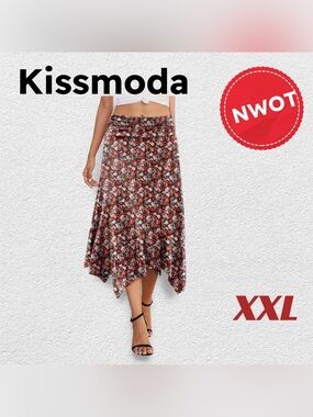 🇨🇳🆕NWOT KISSMODA | XXL | Feminine Boho Flowy Floral printed Midi Skirt